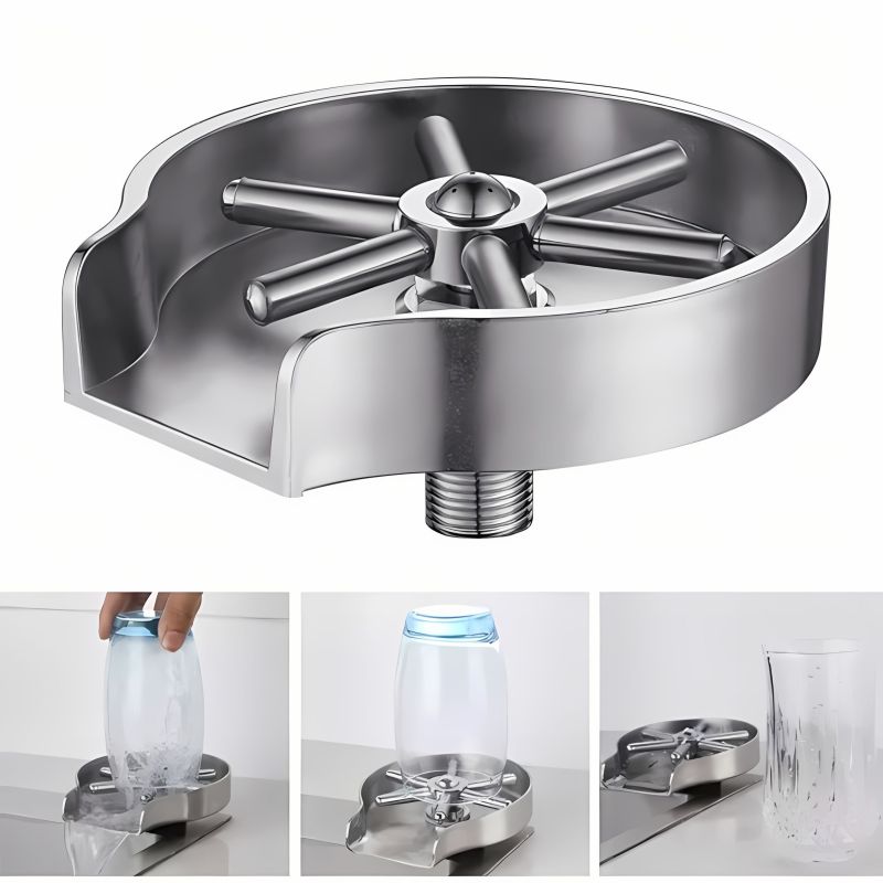 Spalator pahare din inox HAWIRE pentru chiuveta, Jet puternic, Spalare rapida, 5 Orificii pulverizare, Accesorii montaj incluse