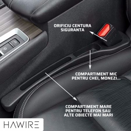 Set 2 suporturi pentru scaune auto HAWIRE cu 2 compartimente de depozitare, universale, Negru