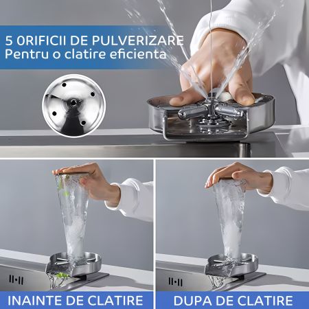 Spalator pahare din inox HAWIRE pentru chiuveta, Jet puternic, Spalare rapida, 5 Orificii pulverizare, Accesorii montaj incluse